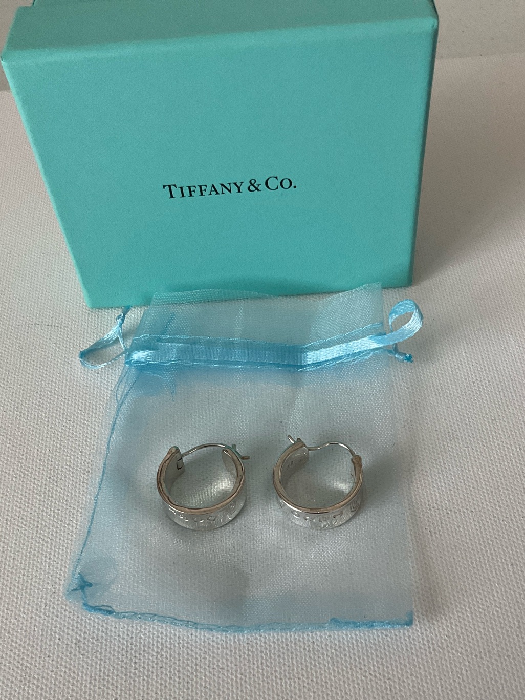Vintage 1837 Tiffany & Co. Sterling Silver Hoop Earrings With Blue Pouch